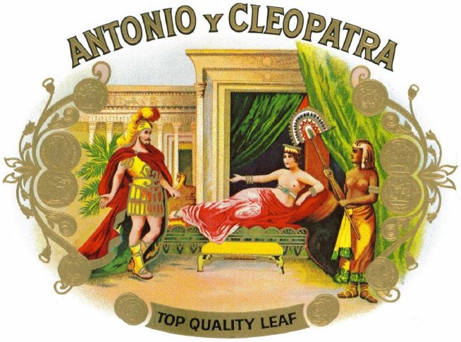 Antony and Cleopatra - Cigar label art, c.1890 -This brand of cigars is still being produced today.