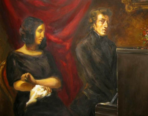 Frédéric Chopin and George Sand --'Stylized rendition of joint portrait of Frédéric Chopin and George Sand by Eugène Delacroix'