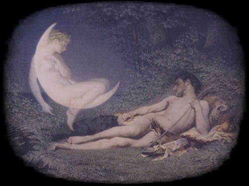 Endymion and Selene, c.1860 by Victor Florence Pollet. -The Moon Goddess Gazes At The Slumbering Endymion