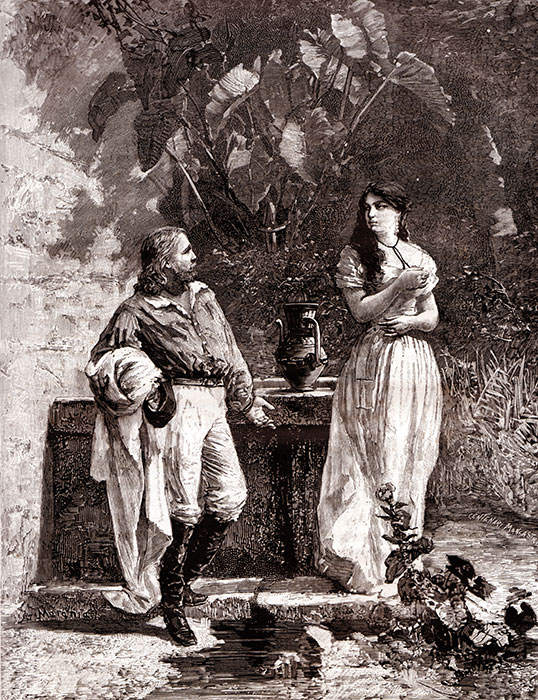 The First Meeting Of Giuseppe and Anita Garibaldi,  Engraving by Eduardo Matania
