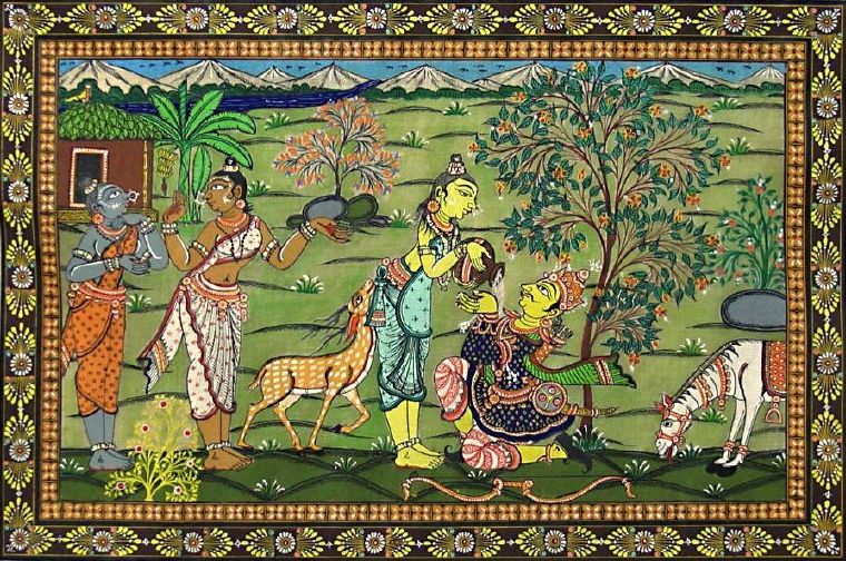 Shakuntala offers water to King Dushyant