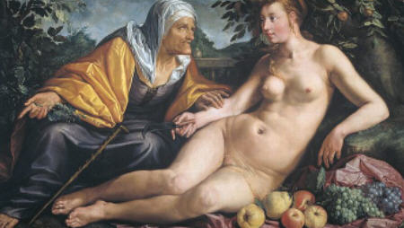 The old woman is Vertumnus in disguise! -Painting by Hendrick Goltzius